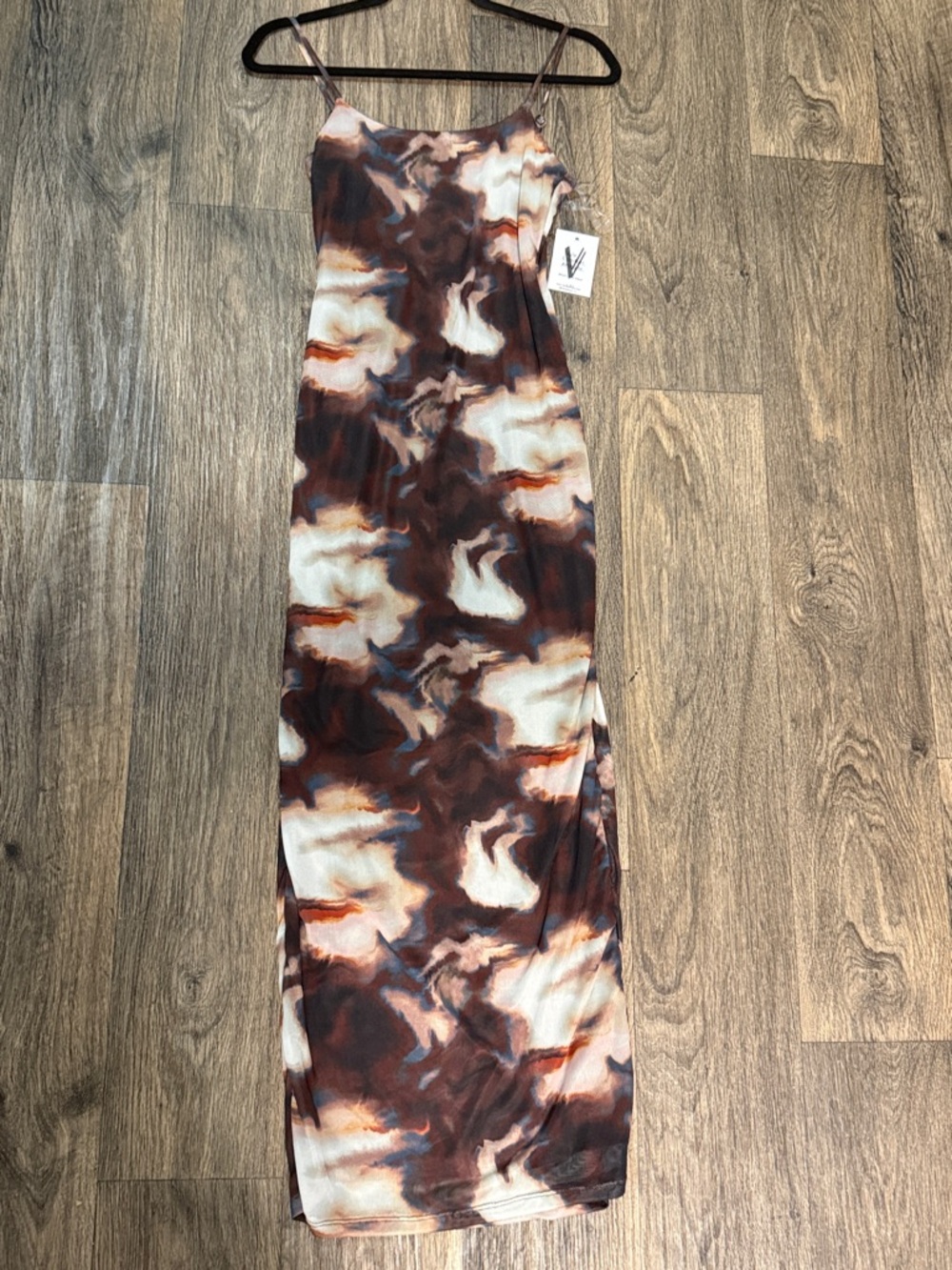 Abstract Marble Slip Dress in Brown & Cream